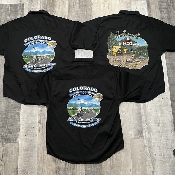 Colorado Harley Davidson Owners Group Bundle HOG Black Button Motorcycle Shirts - Picture 1 of 9